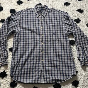 Nautica size LARGE Navy and White plaid Shirt